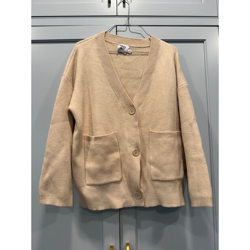 Princess Polly Beige Knit Button Up Cardigan Sweater Oversized Tan SM